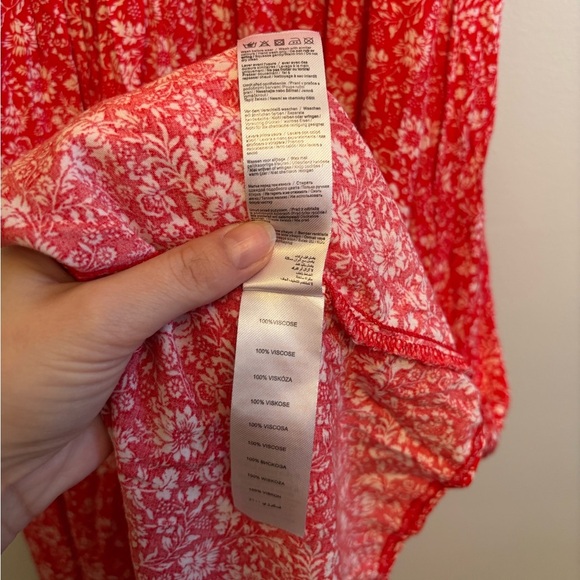 APRICOT Floral Flowy Lightweight Cap Sleeve Slit Maxi Sundress Dress Red White - Picture 10 of 11